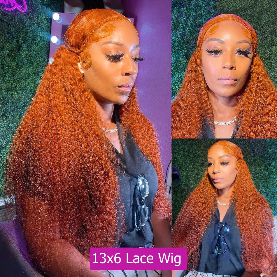 Perruque Lace Front Cheveux Humains Vague d'Eau Orange Gingembre 13x4 13x6 HD Lace Frontal Bouclée Brésilienne #350 – CLEVI Paris