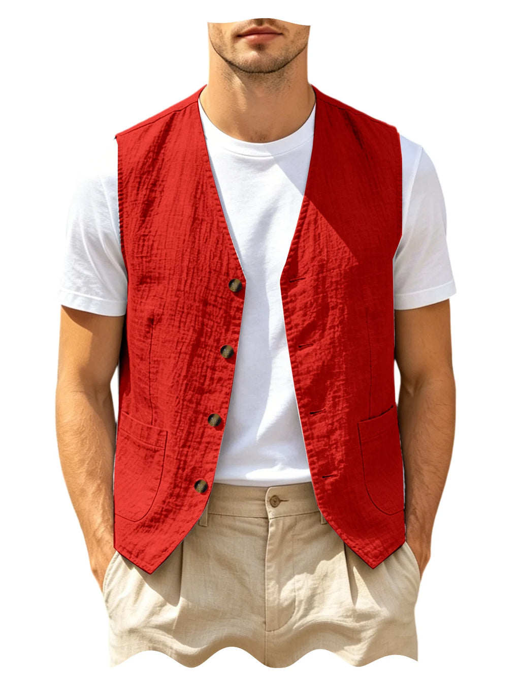 Gilet homme en lin col V – CLEVI Paris