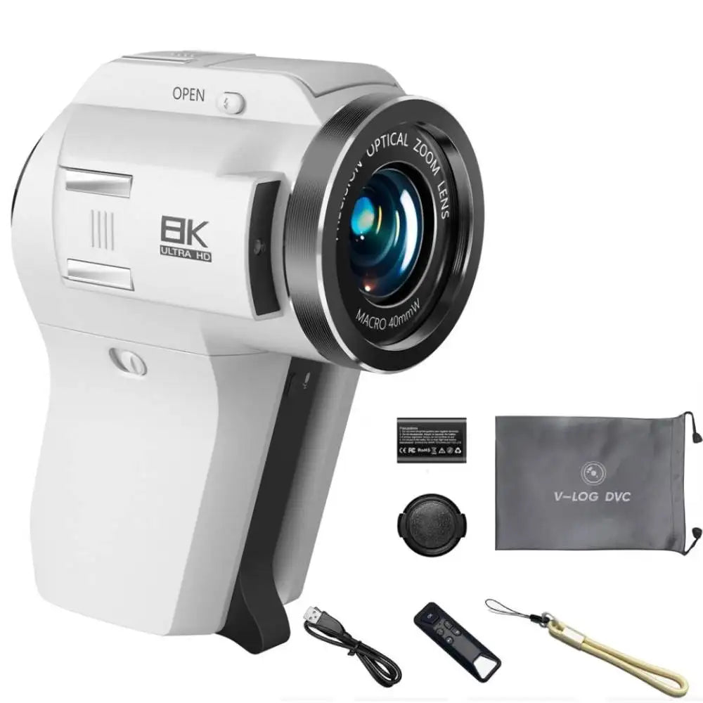 Caméscope AMORUS CD-V02 8K 75MP – Zoom Optique 8x, Écran 270°, Image dans l’Image, 13 Filtres, WiFi, Vision Nocturne IR – CLEVI Paris