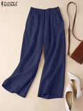 Pantalon Large Femme Coton Lin Taille Élastique – CLEVI Paris