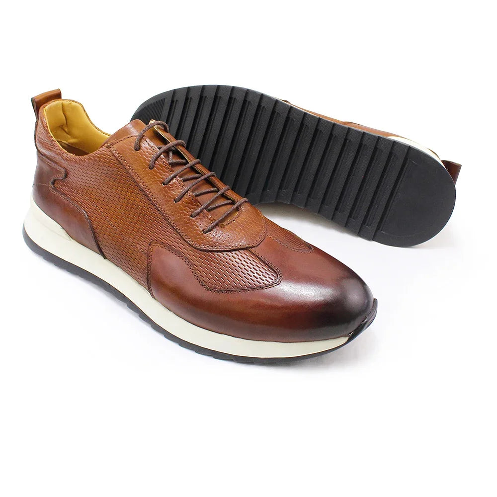 Sneakers Homme Cuir Véritable Fait Main Lacets Respirant Casual 2 Coloris – CLEVI Paris