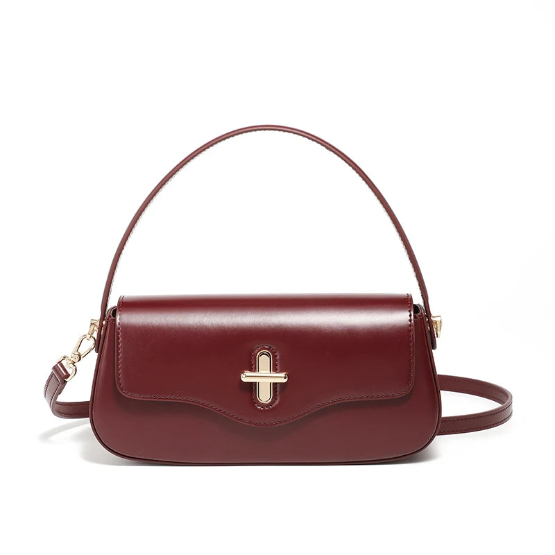 Sac Baguette Femme en Cuir Véritable – Sac Épaule Luxe Designer | 4 Coloris | Noir, Claret, Caramel, Café