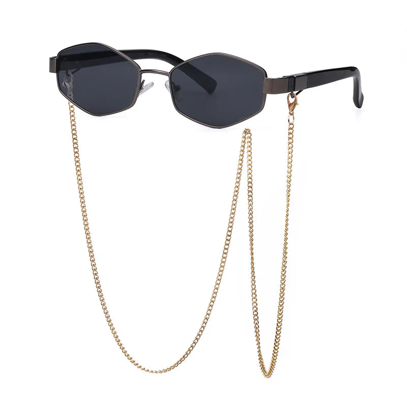 Lunettes de soleil femme polygonales avec chaîne – CLEVI Paris