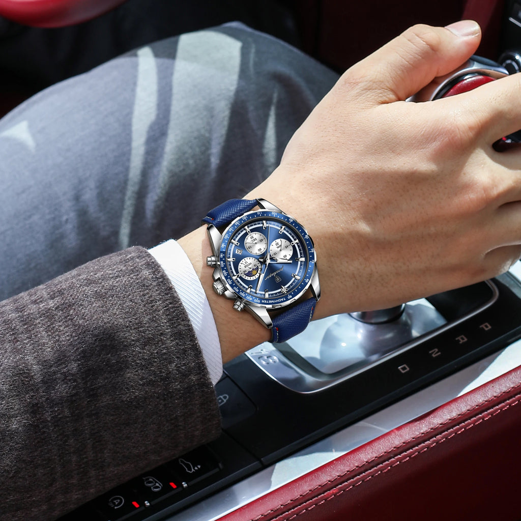 Montre Quartz Homme POEDAGAR 879-L – Chronographe, Cuir & Aiguilles Lumineuses | 4 Coloris