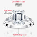 Bague Fiançailles Moissanite 1-4 Carats Taille Emerald & Radiant – Argent 925 Plaqué Platine