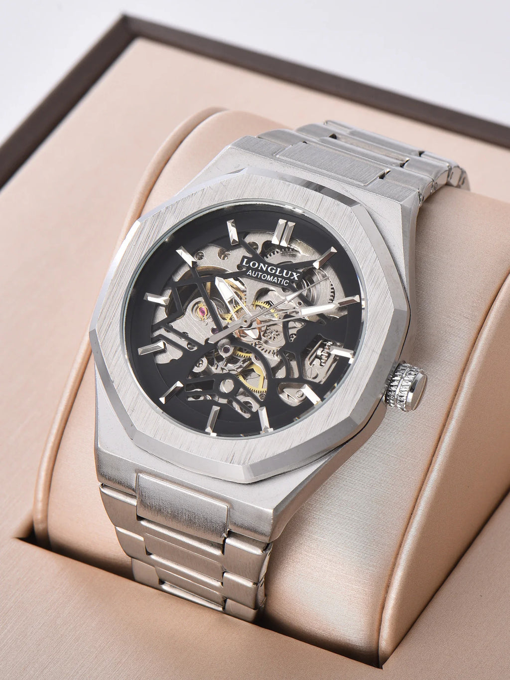 Montre Mécanique Homme LONGLUX 6269K2 – Squelette Automatique, Acier & Style Alien