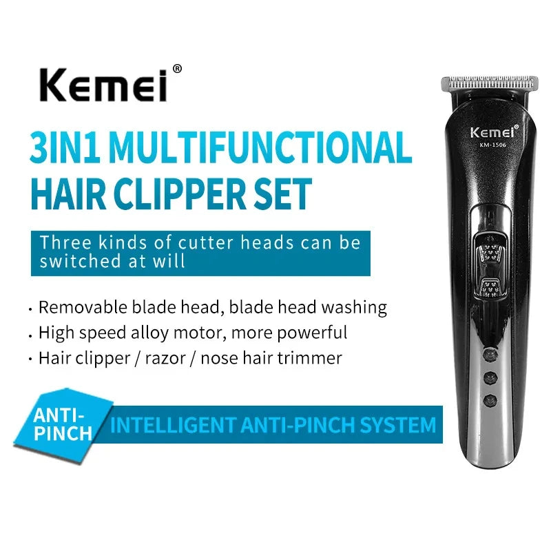 Rasoir Électrique 3-en-1 Kemei KM-1506 Recharge USB — CLEVI Paris