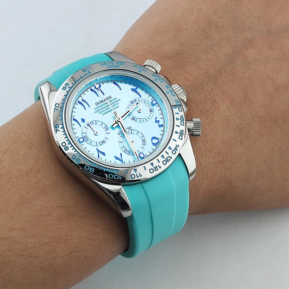 OUMASHI Montre Quartz VK63 Homme Chronographe Saphir Lunette Céramique Acier 100m – CLEVI Paris
