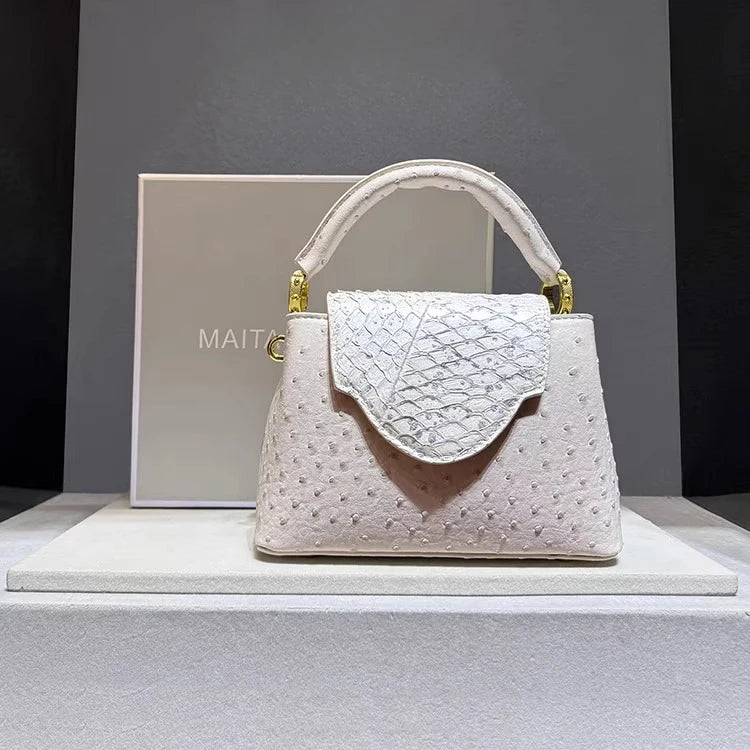 Sac à main femme en cuir effet autruche – CLEVI Paris