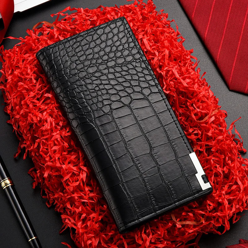 Portefeuille Long Homme PU Motif Crocodile Ultra-Plat Business Luxe 2 Coloris – CLEVI Paris