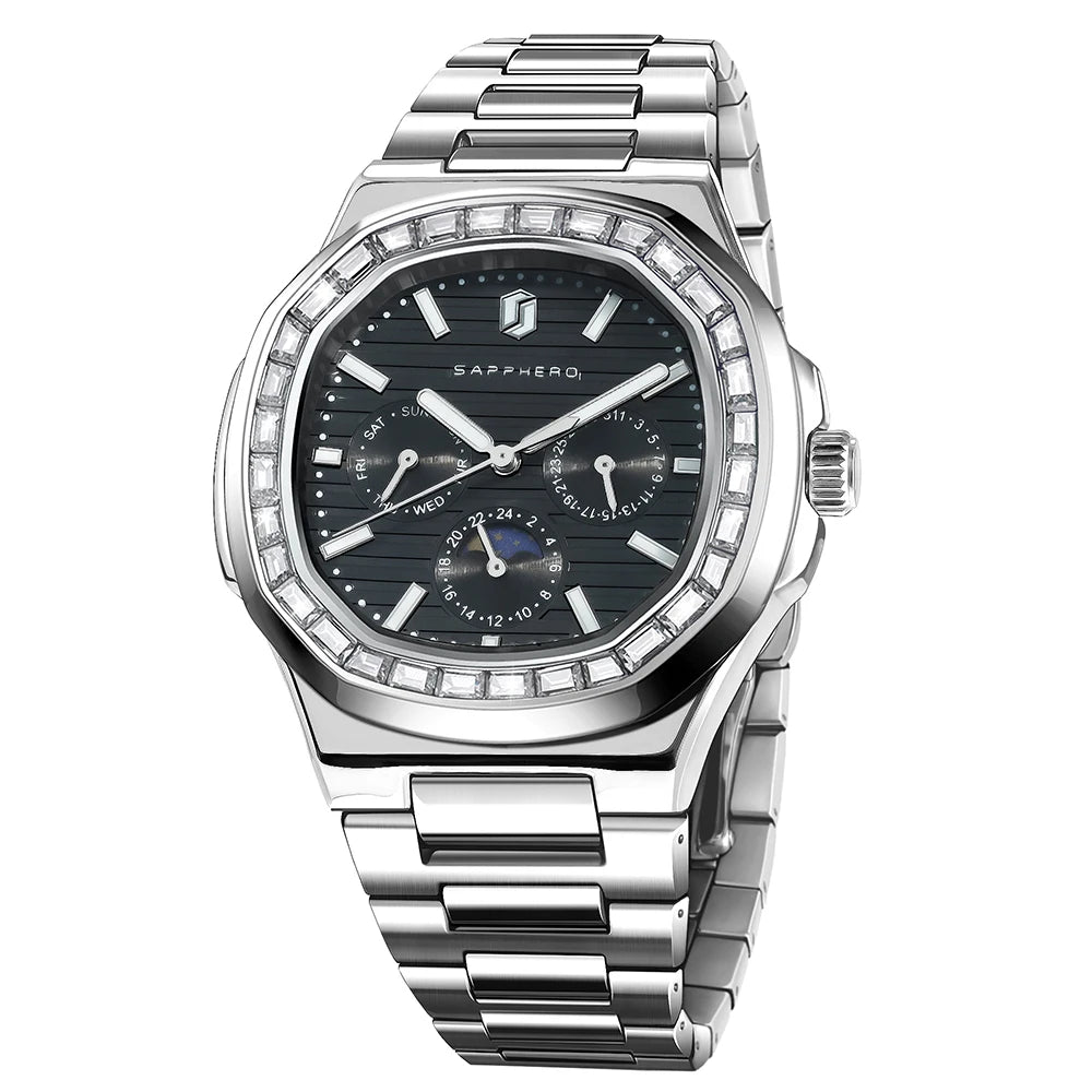Montre SAPPHERO SO2201 – Quartz Or Rose, Cadran Diamant, Acier Inoxydable 40 mm, Aiguilles Lumineuses, Anti-Magnétique, Étanche 3 ATM – CLEVI Paris