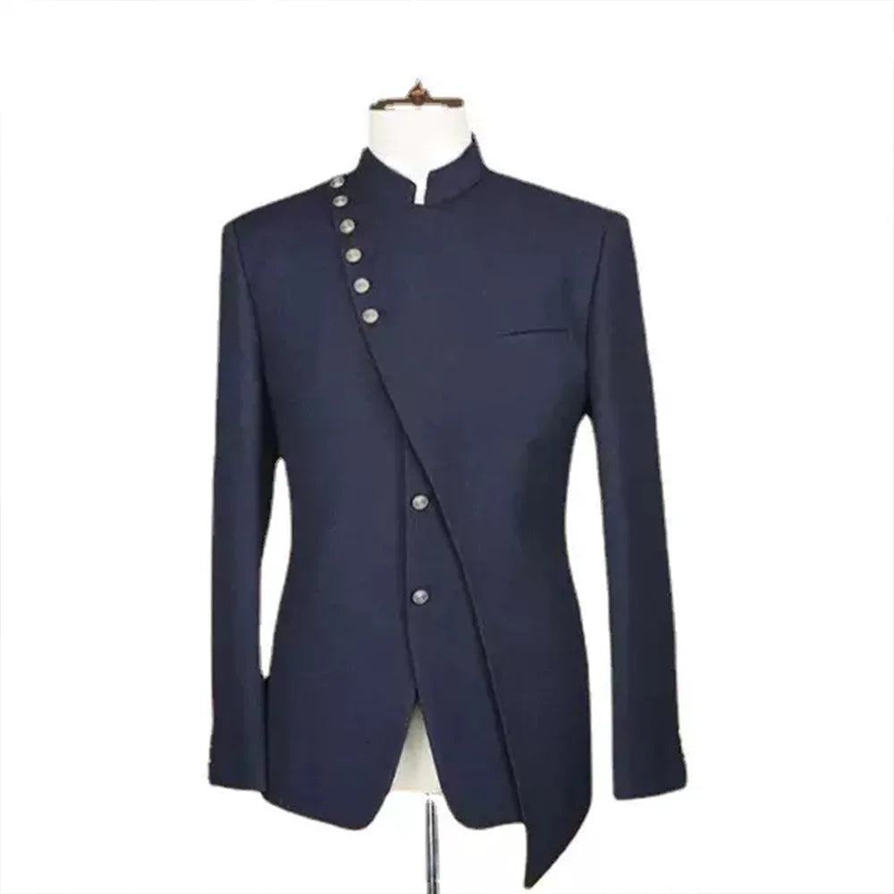 Costume Homme 2 Pièces Col Mandarin Slim Fit Mariage Boutons Argentés – CLEVI Paris