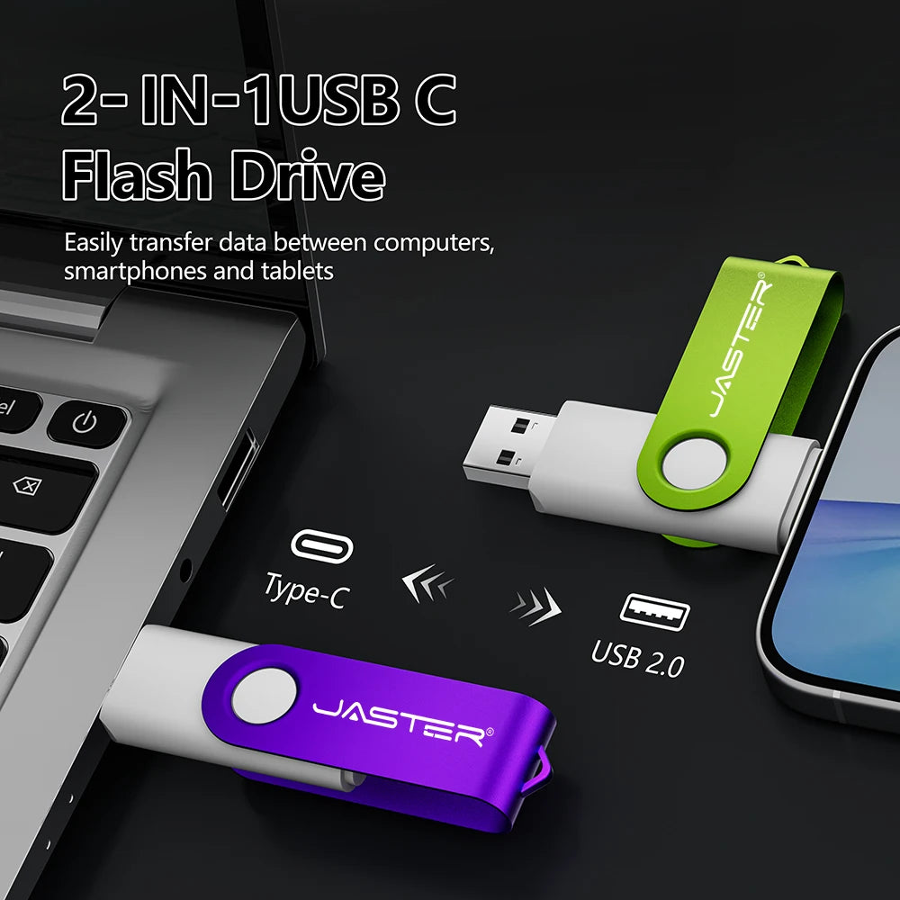 Clé USB 2.0 Type-C Rotative JASTER 4Go à 128Go 8 Coloris Métal – CLEVI Paris
