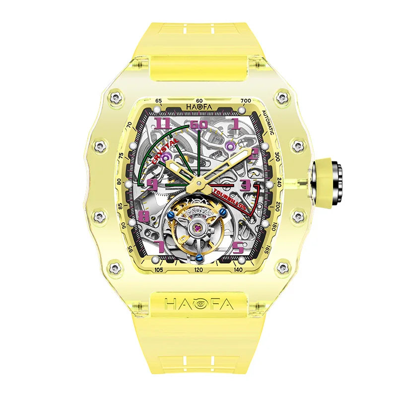 Montre Homme Tourbillon Volant HAOFA 2210 – Boîtier Cristal Transparent Double Ressort Réserve 72h Édition Limitée – CLEVI Paris
