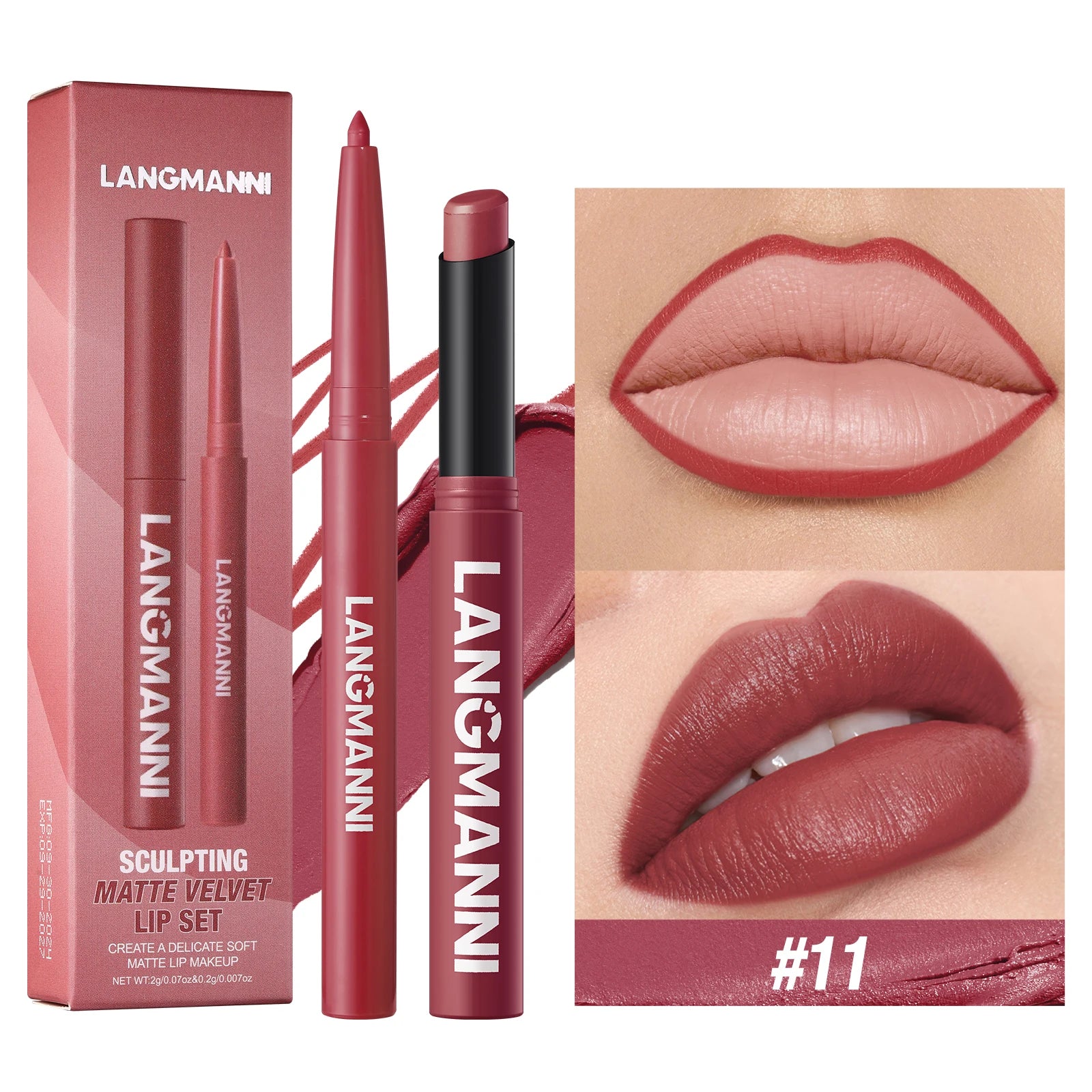 Rouge à Lèvres 2-en-1 Contour & Couleur Imperméable – Longue Tenue Sans Bavure