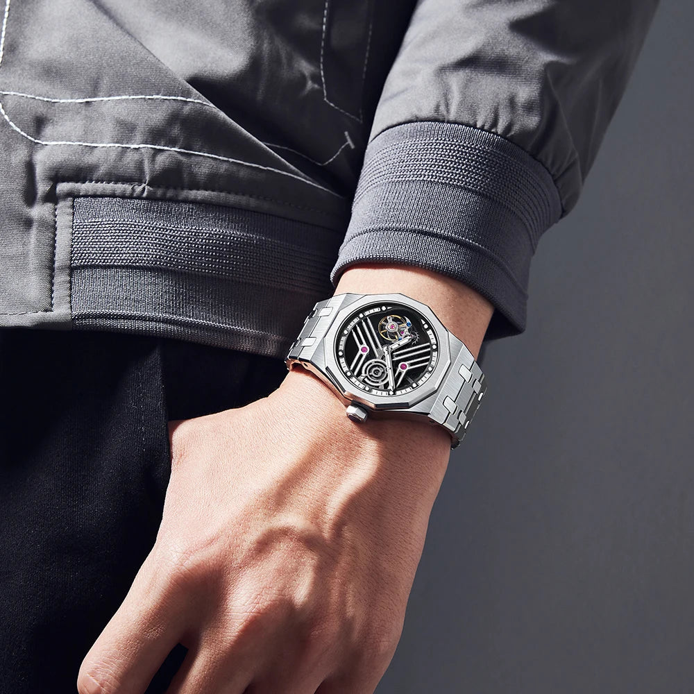 AESOP 7055 Montre Homme Tourbillon Squelette Octogone Saphir Diamant – CLEVI Paris