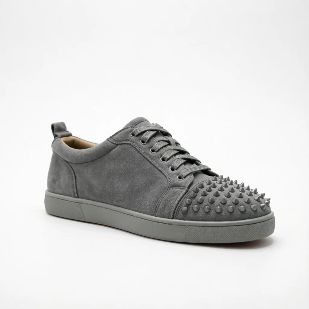 Sneakers Basses Cuir Suède Gris Rivets Homme – Confort, Lacets, Tailles 39-46 – CLEVI Paris