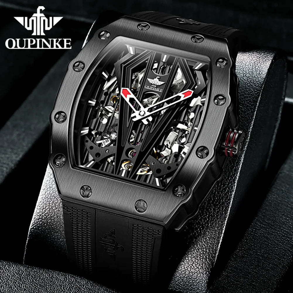 Montre Homme Automatique Squelette Tonneau Silicone Oupinke 3179 – CLEVI Paris
