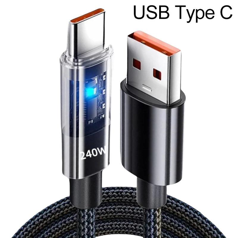 Câble USB-C Nylon 240W Charge Rapide 5A 0,25m à 2m – CLEVI Paris
