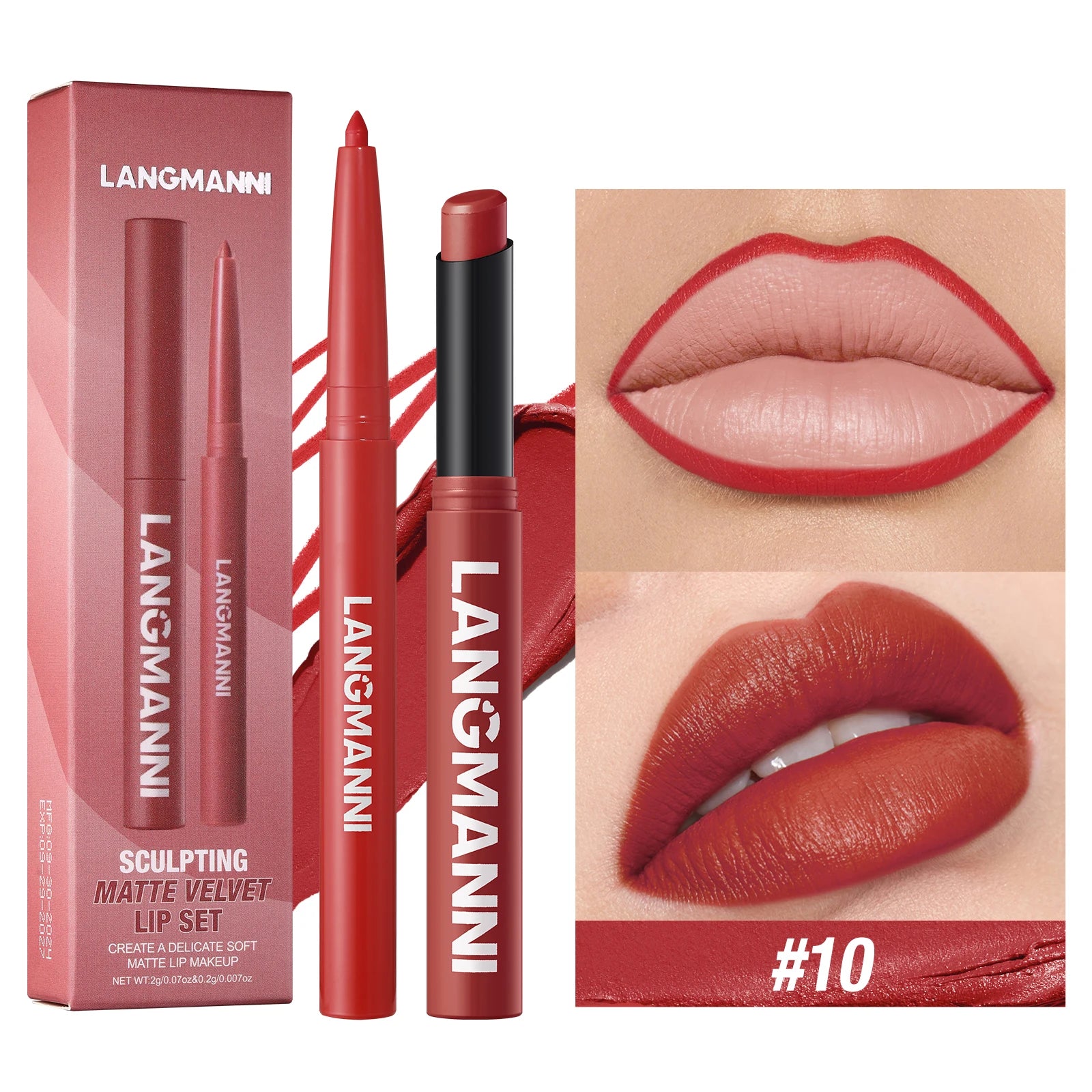 Rouge à Lèvres 2-en-1 Contour & Couleur Imperméable – Longue Tenue Sans Bavure