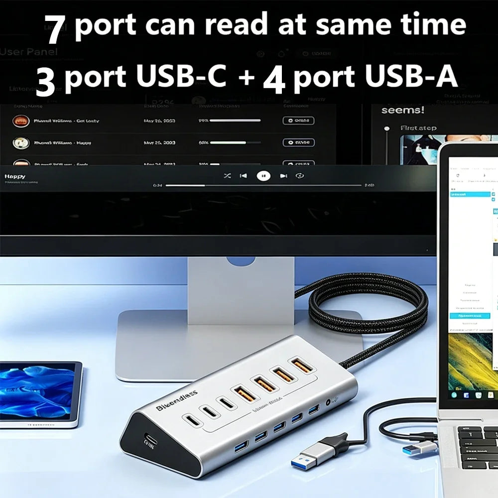 Hub USB 7-en-1 Kebidumei USB 3.0 3.2 Gen2 10Gbps Aluminium PC Laptop – CLEVI Paris