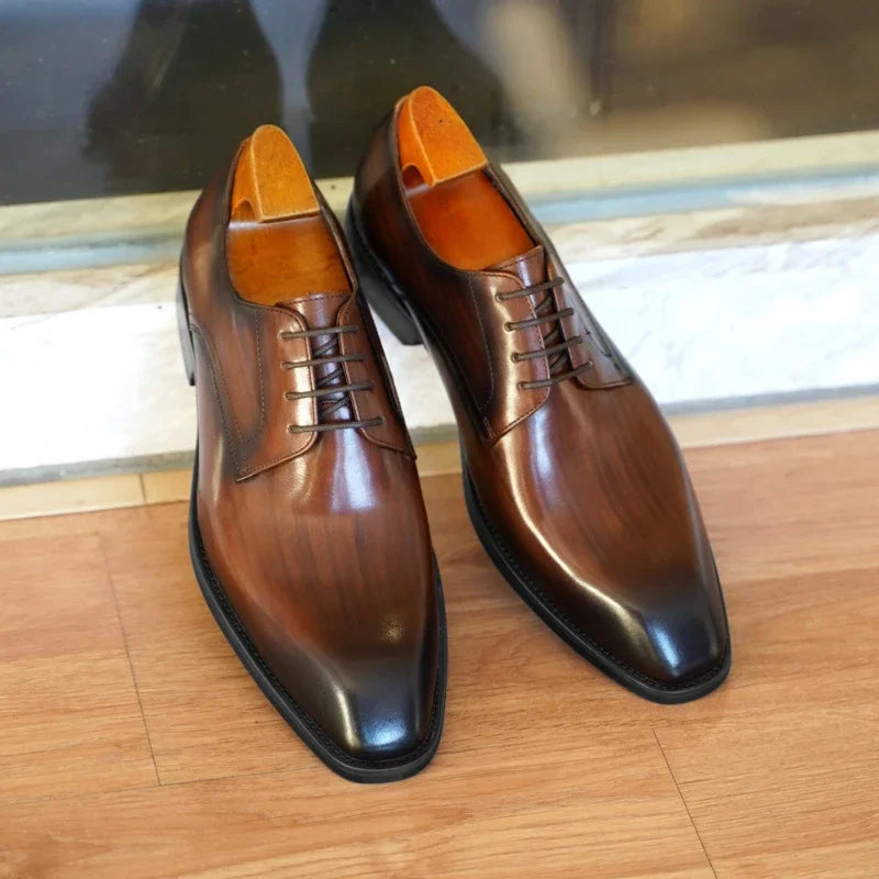 Derby Homme Cuir Bout Carré Lacets Bicolore – CLEVI Paris