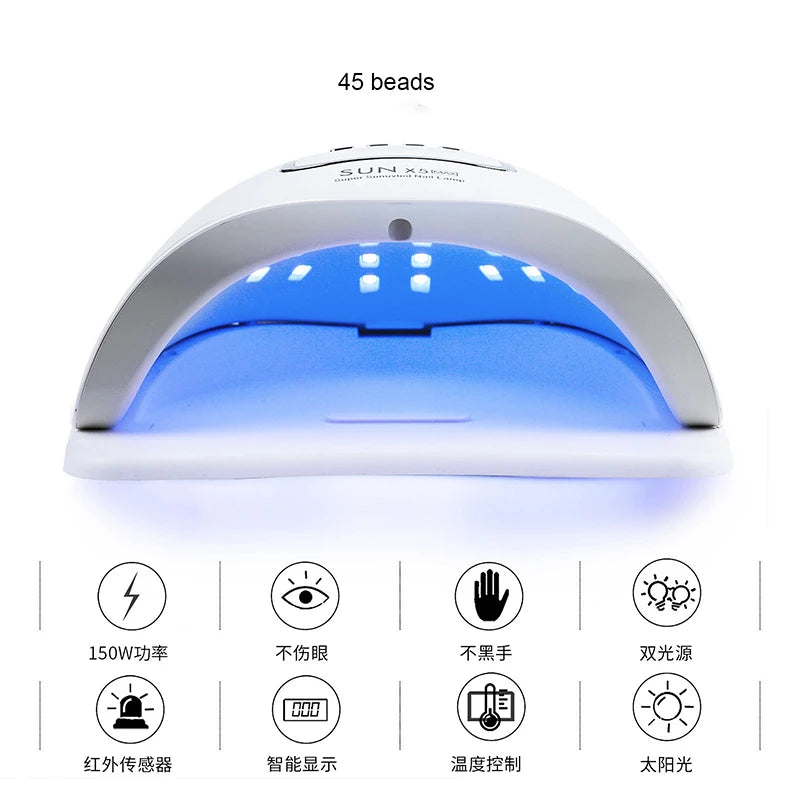 Lampe UV LED 150W SUN X5 Max — 45 LEDs, Séchage Rapide Gel, Batterie Rechargeable | CLEVI Paris