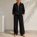 Ensemble femme sweat col zippé et pantalon large – CLEVI Paris