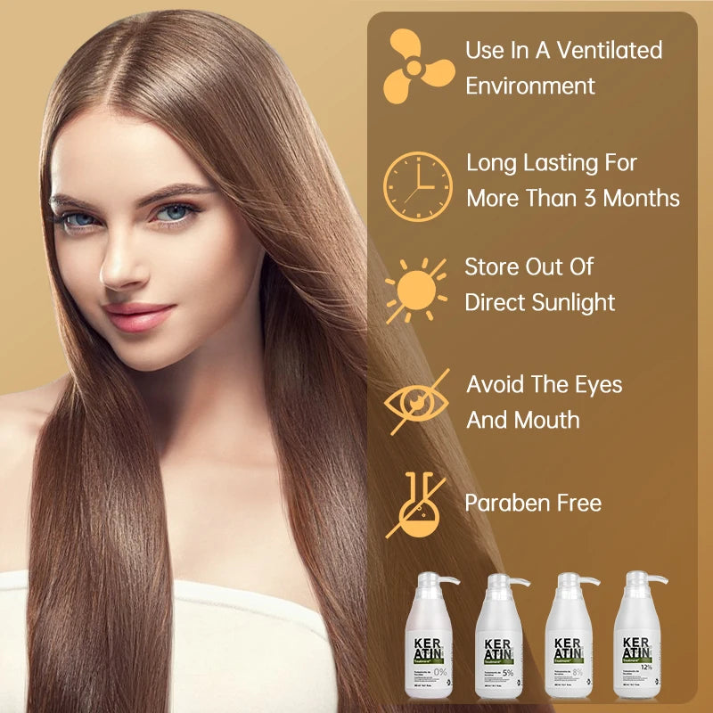 Traitement Kératine Brésilienne PURC 300ml – Lissage & Anti-Frisottis, 0% à 12%