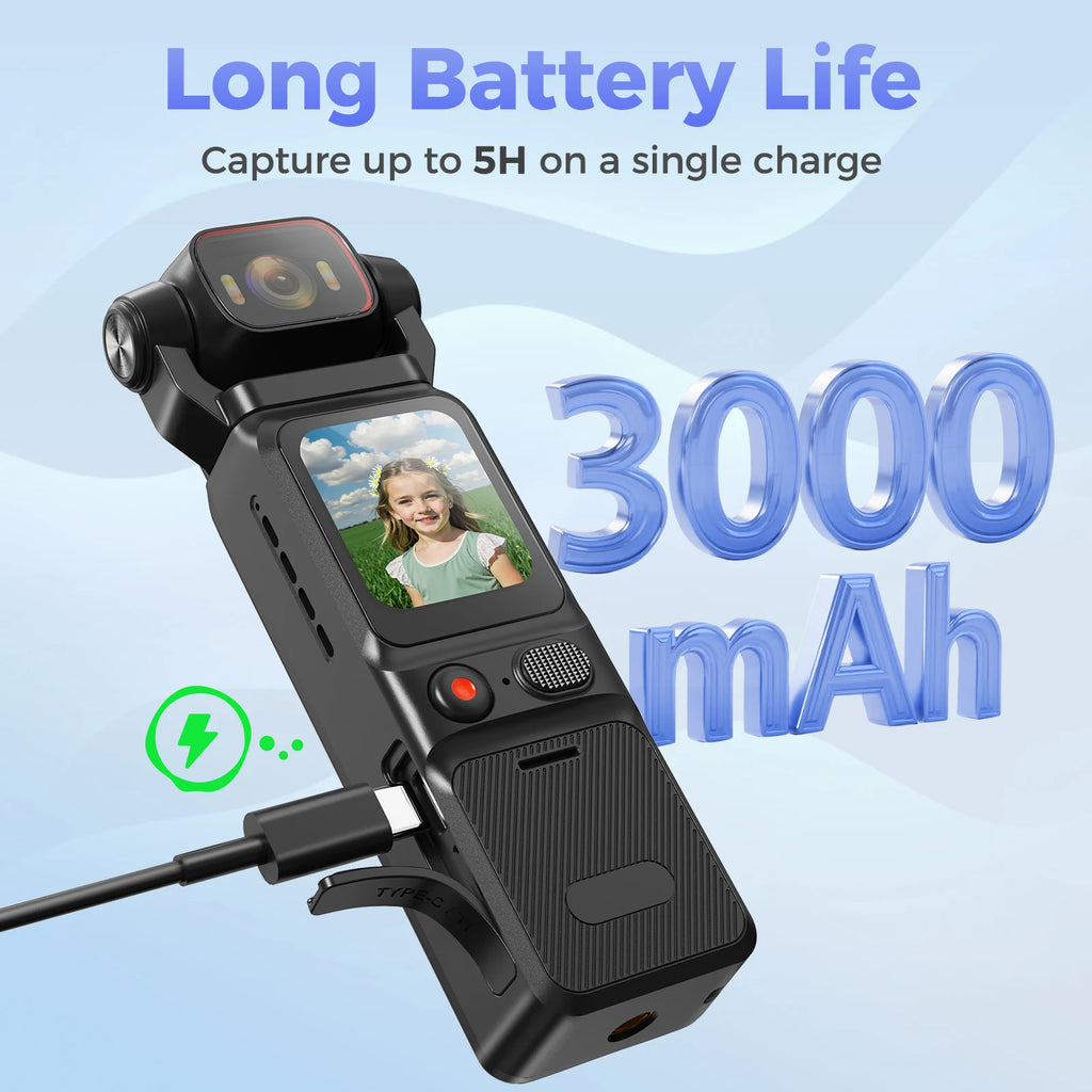 Caméra Sport 4K Pocket – Objectif Rotatif 180°, Stabilisation EIS, Écran Tactile 1,69" & Batterie 3000 mAh – CLEVI Paris