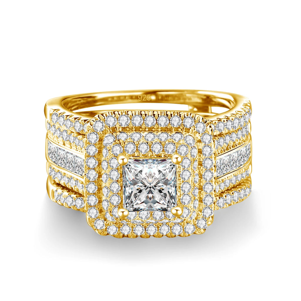 Bague Cluster Femme Moissanite Carrée 0,8ct Argent S925 Plaqué Or 18K – Fiançailles