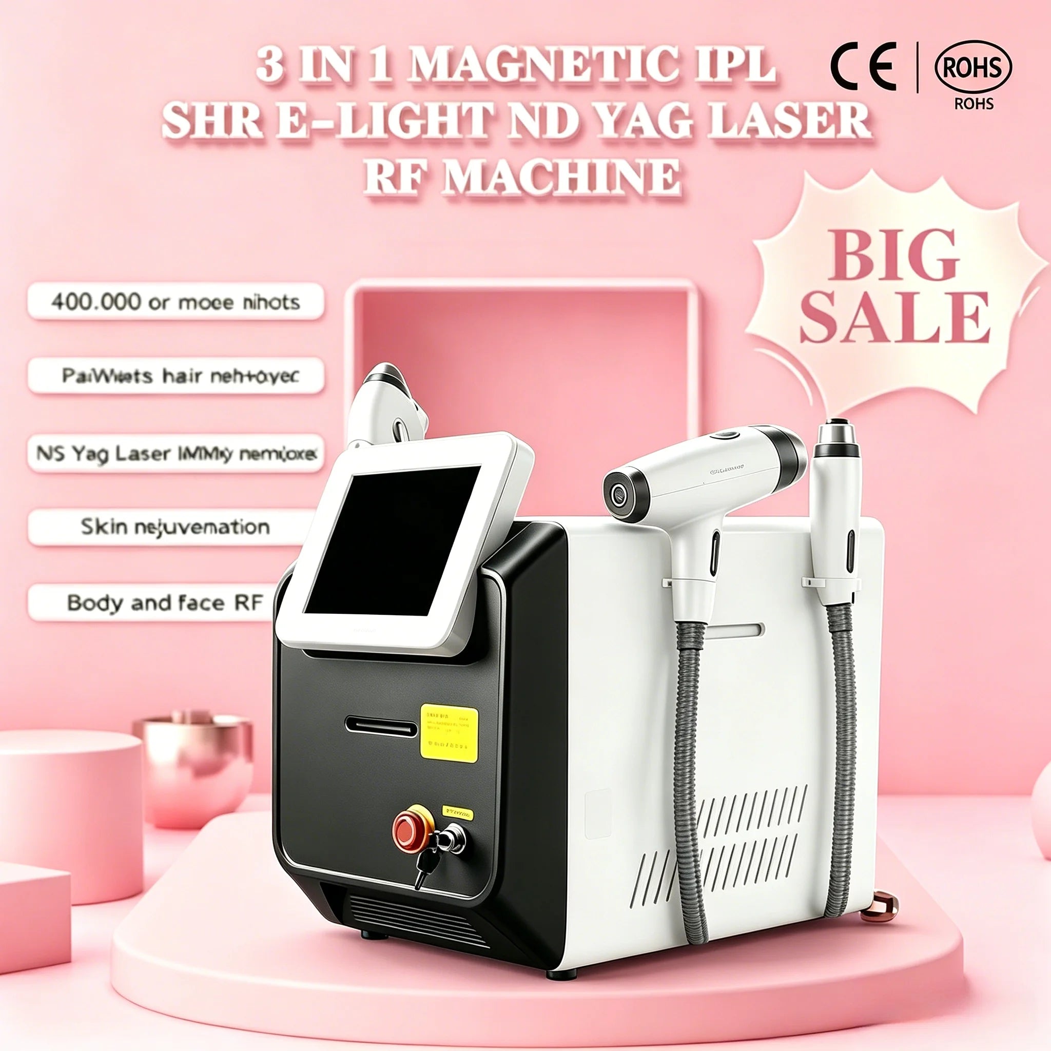 Machine 3-en-1 OPT 360 Magneto IPL + Nd:YAG Laser Épilation Détatouage Lifting Rajeunissement Cutané – CLEVI Paris