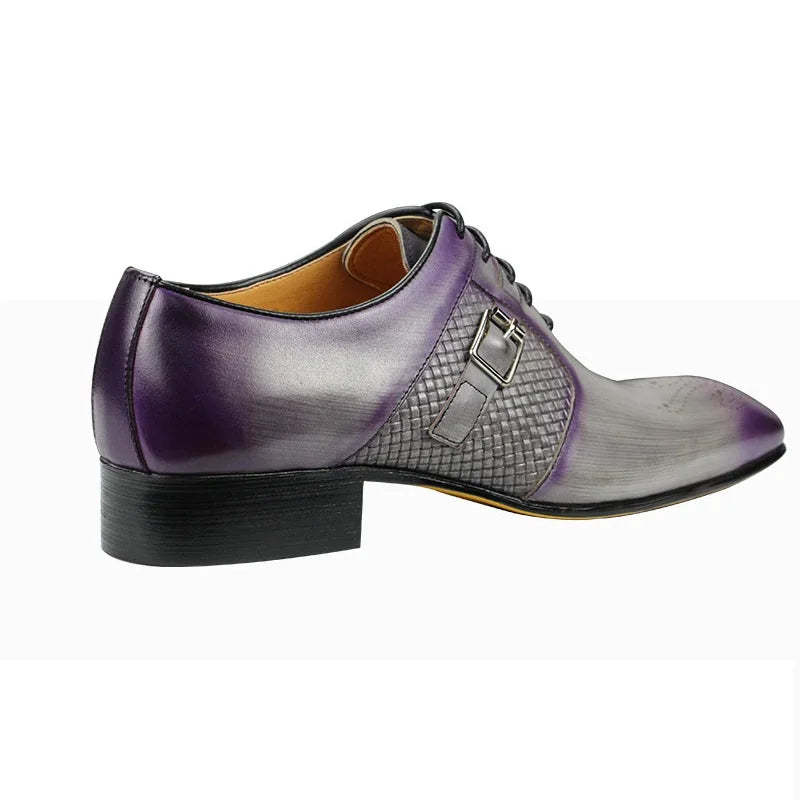 Oxford Homme Cuir de Vache Artisanal Bout Pointu Boucle Métal Gris-Violet | Business EU 39-50
