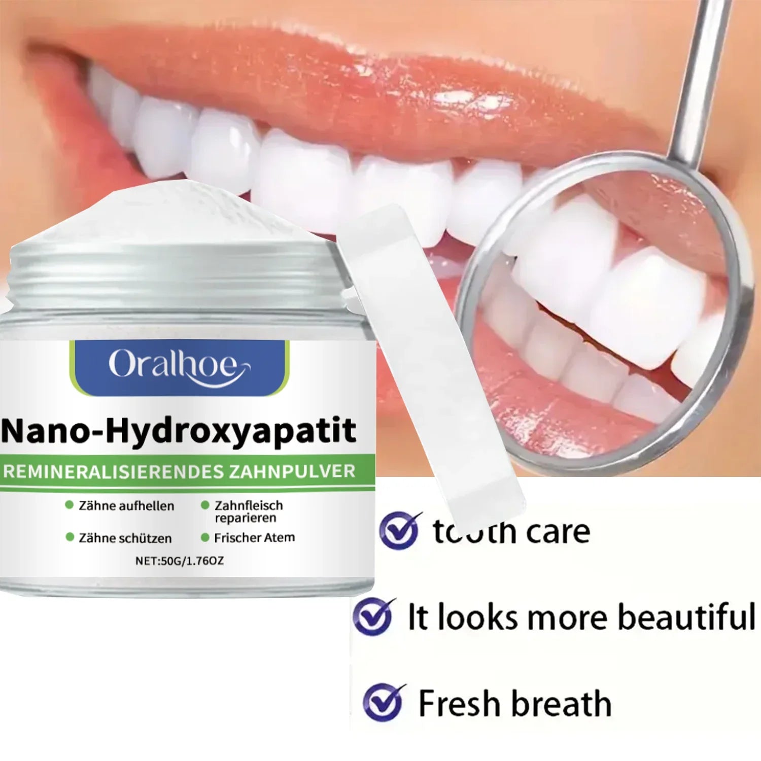 Poudre Dentifrice Blanchissante 10% Hydroxyapatite | Reminéralisation, Réparation Émail & Menthe Fraîche – CLEVI Paris