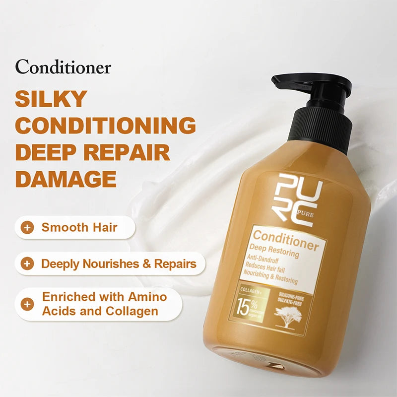 Duo Shampoing & Après-Shampoing PURC | Huile d'Argan du Maroc | Kératine & Acides Aminés | Sans Sulfate | Certifié CPNP – CLEVI Paris