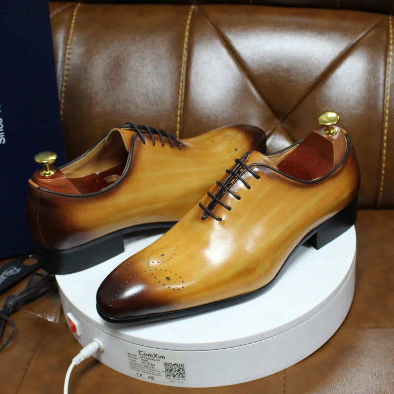 Oxford Homme Cuir de Vache Véritable Bout Pointu Style Italien Lacets Whole Cut | Mariage & Bureau EU 39-46