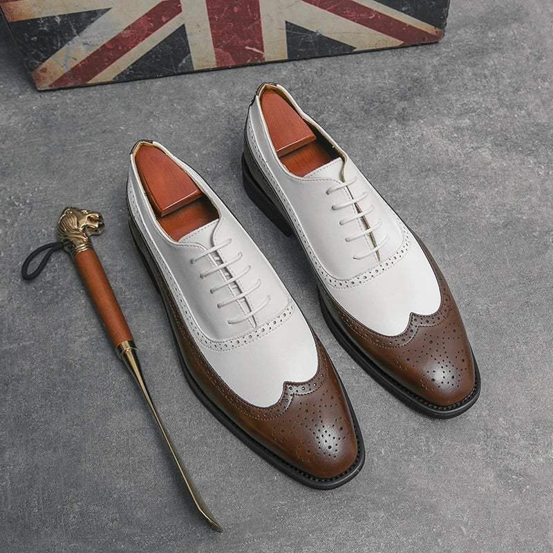 Oxford Brogue Cuir Verni Homme Lacets Business Mariage Bureau – CLEVI Paris