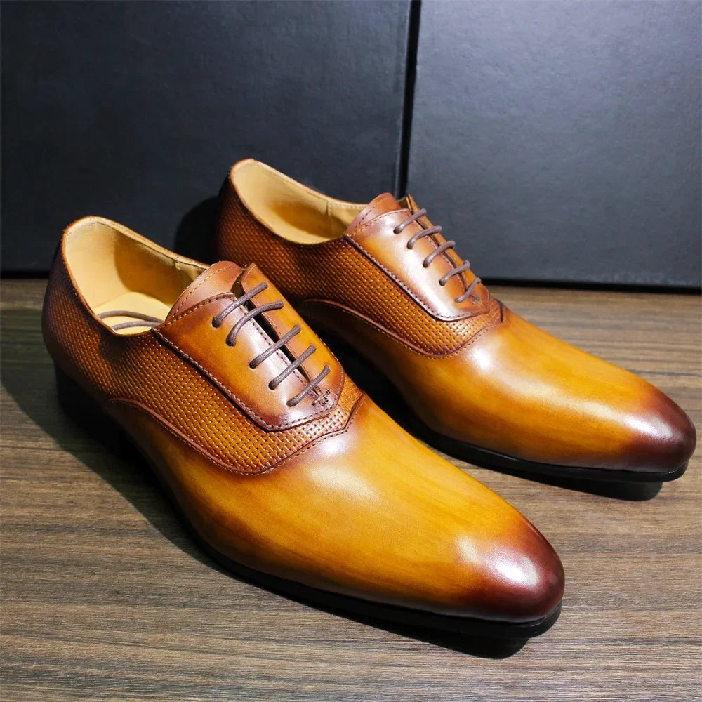 Oxford Homme Cuir de Vache Véritable Fait Main Lacets Bout Pointu | Mariage Bureau Formel EU 39-46