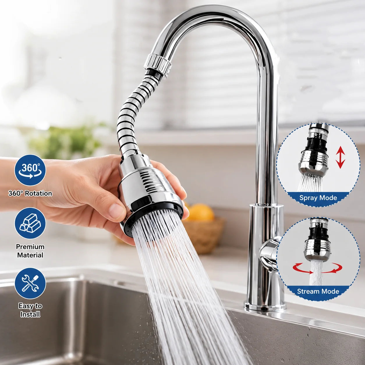 Rallonge Robinet Pivotante Anti-Éclaboussures Économiseur d’Eau Inox — CLEVI Paris