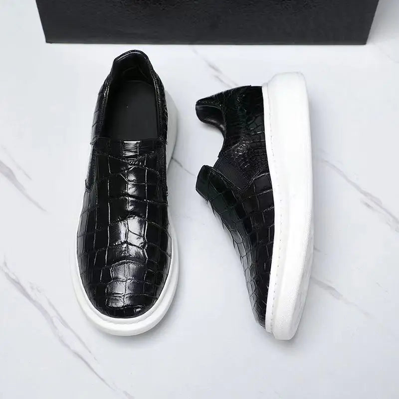 Sneakers Cuir Véritable Effet Crocodile Homme Marron & Noir – Tailles 38-50 – CLEVI Paris