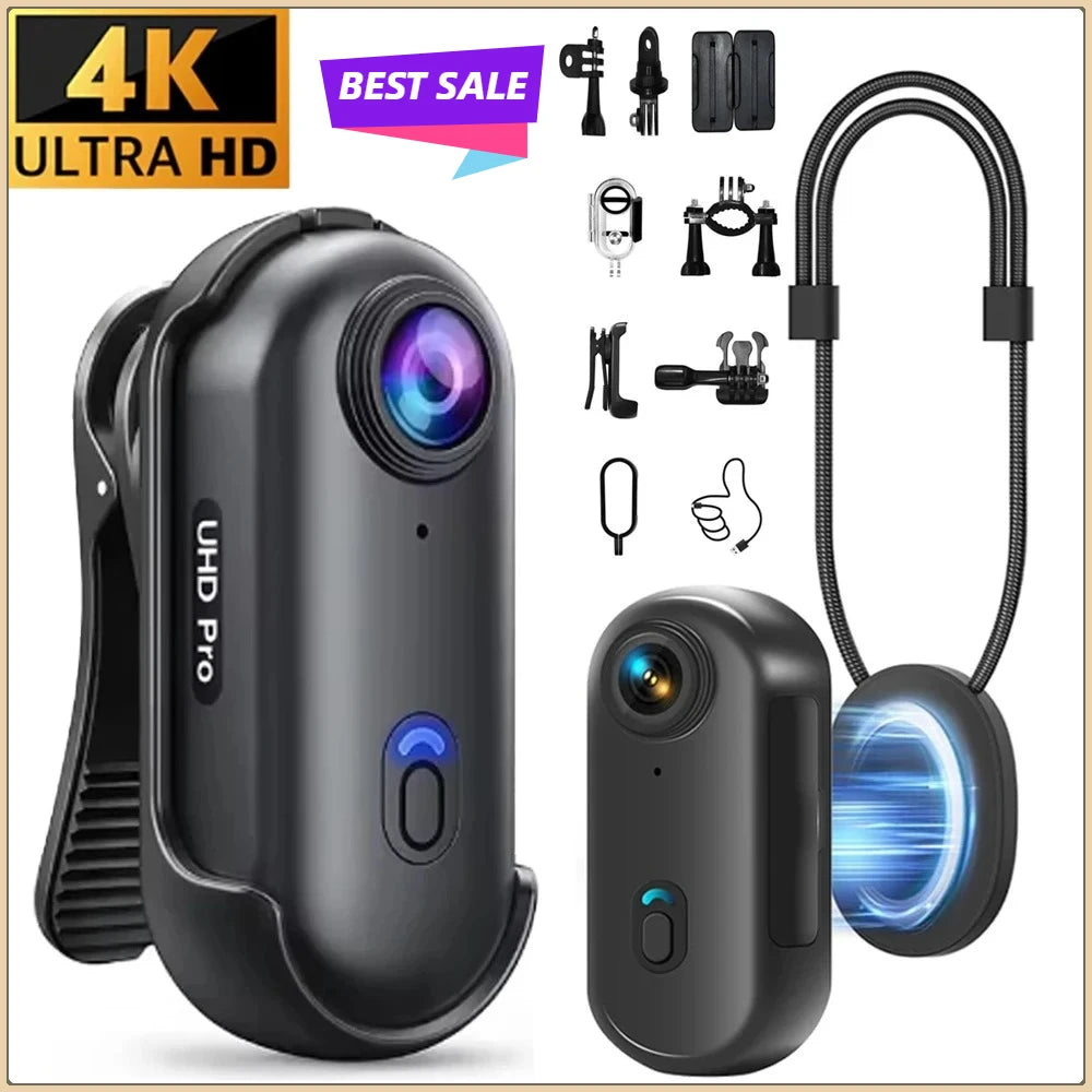 Mini Caméra DIXSG H88 4K – Ultra-Compacte 36g, Fixation Magnétique, Étanche 40m, WiFi, Grand Angle 170°, Casque & Vélo – CLEVI Paris