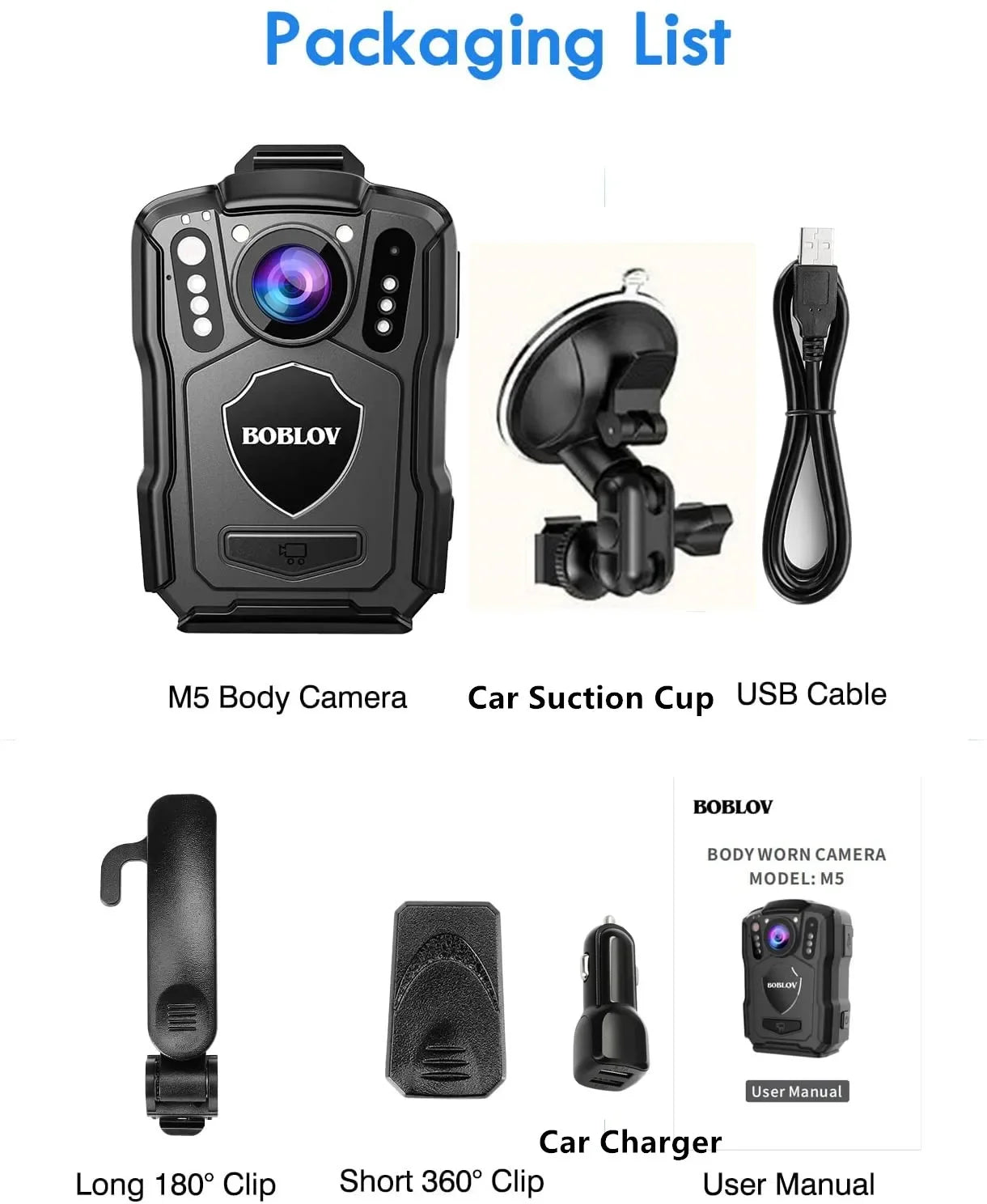 Caméra Corporelle BOBLOV M5 1440P – GPS, IP67, Vision Nocturne & Batterie 4200 mAh – CLEVI Paris