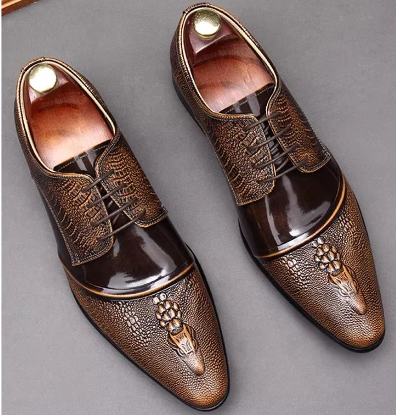 Oxford Homme Cuir Véritable Motif Crocodile Embossé Bout Pointu – CLEVI Paris