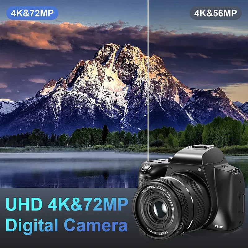 Appareil Photo Numérique Renear 4K – 72MP, Zoom 12x, Écran Rotatif, WiFi, Fill-in, Webcam, Vlogging & Live – CLEVI Paris