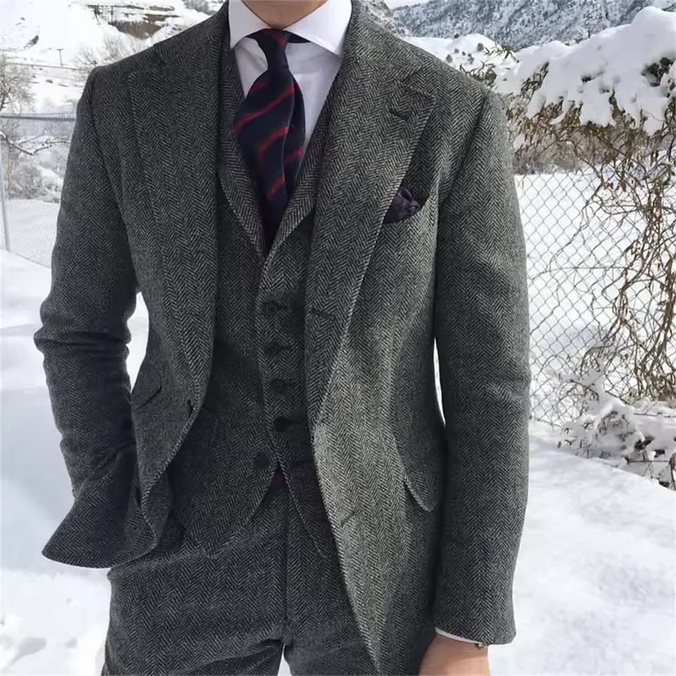 Costume homme 3 pièces habillé à chevrons – CLEVI Paris