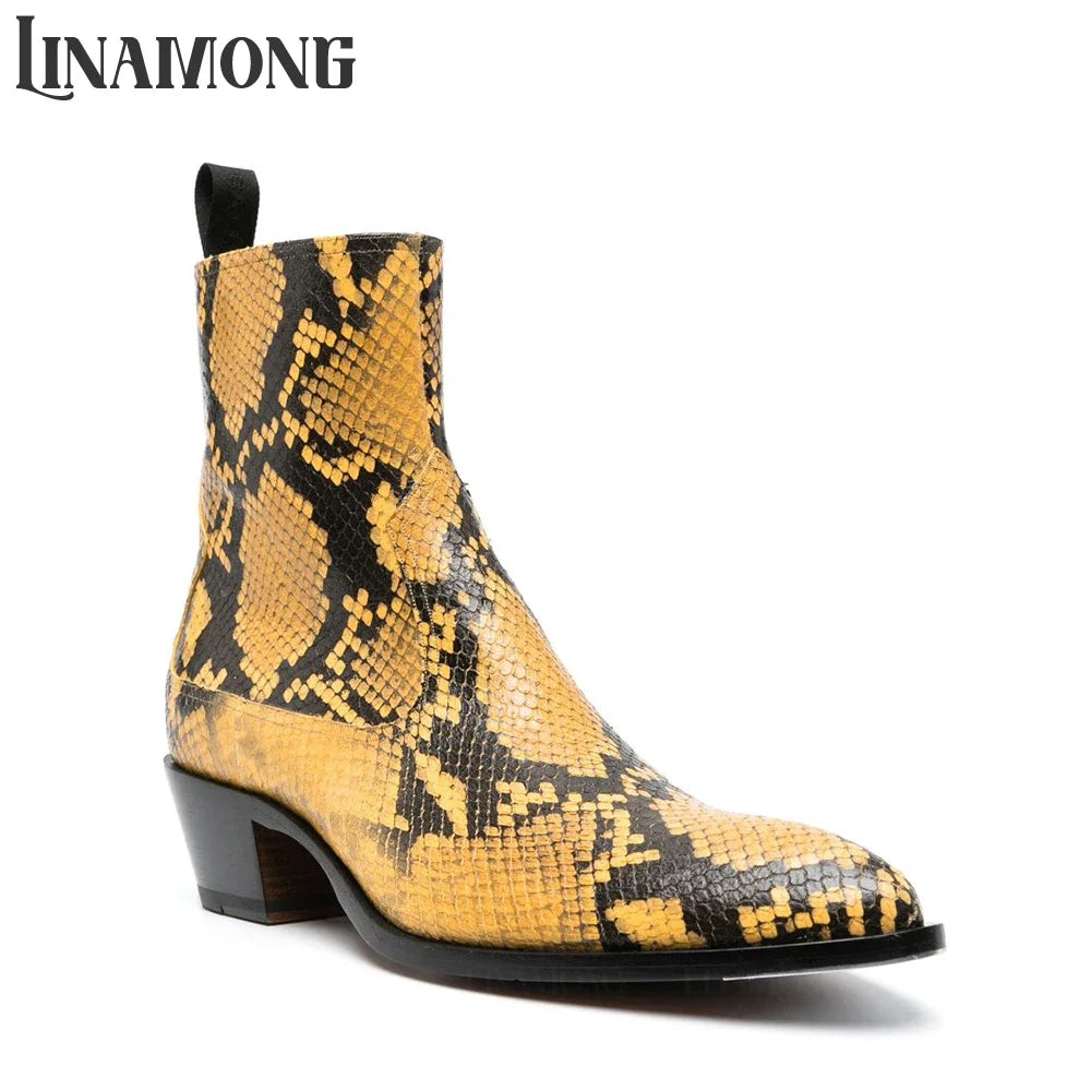 Bottines Chelsea Effet Serpent – Bout Pointu | Talon Bloc | Zip | Homme