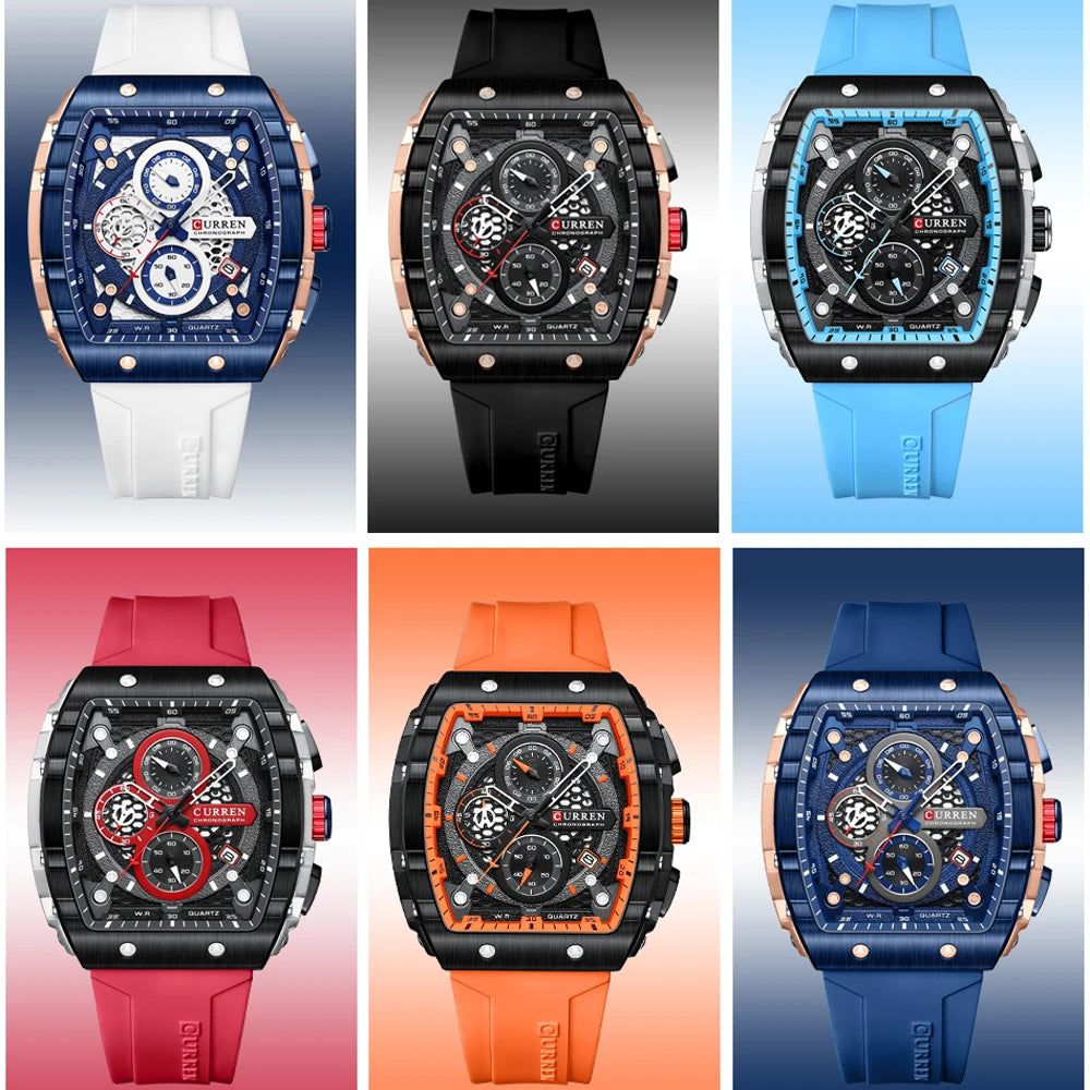 CURREN Montre Quartz Homme Rectangulaire Chronographe Silicone Date Auto 47mm – CLEVI Paris
