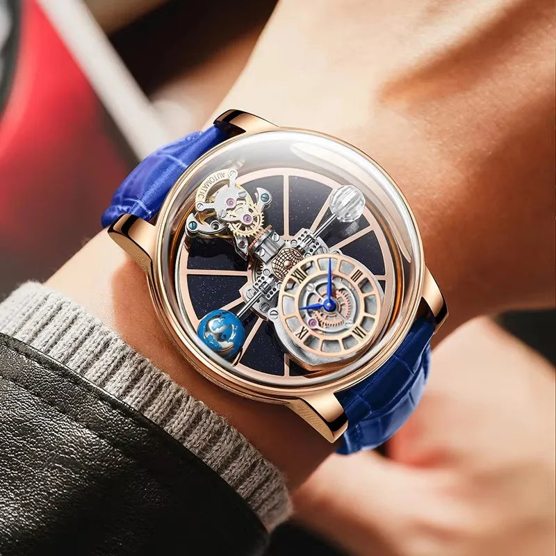 Montre Homme Quartz Ciel Étoilé Verre Courbé Transparent Cuir 10 Bar – CLEVI Paris