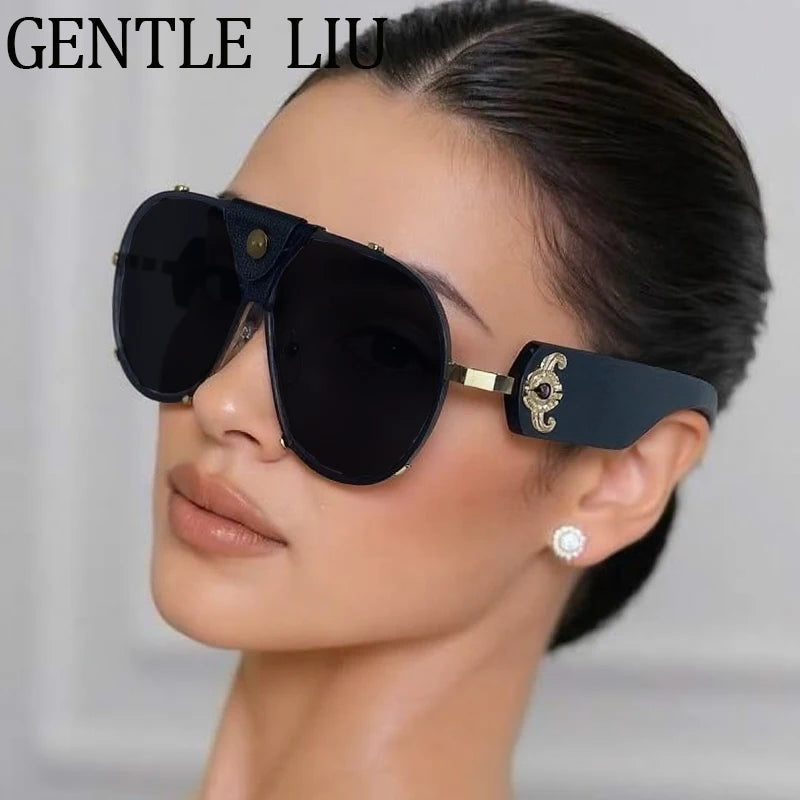 Lunettes de Soleil Steampunk Oversize Vintage Pilot Femme UV400 Cuir GENTLE LIU – CLEVI Paris