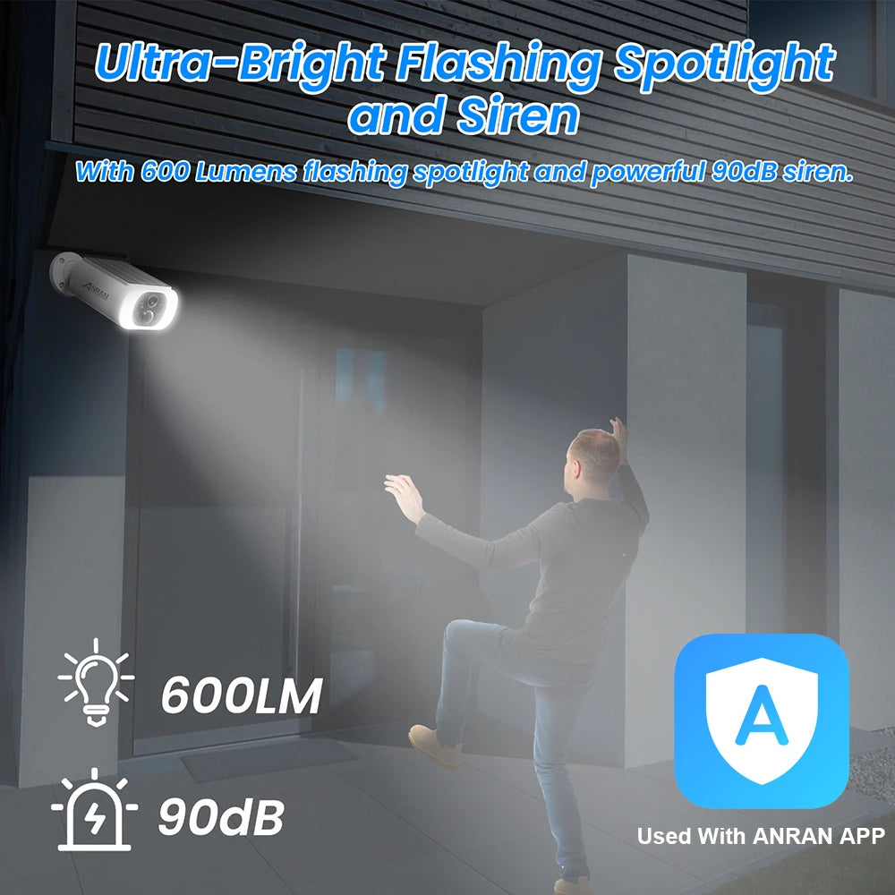 Kit Caméras de Sécurité Solaires ANRAN 3MP WiFi – 2/3/4 Caméras, Vision Nocturne Couleur, Alarme Lumineuse 600lm, IP66, App ANRAN